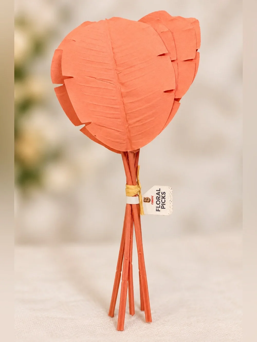 NEW 5 Count Coral Peach Tropical Leaf Floral Picks Artificial Decor